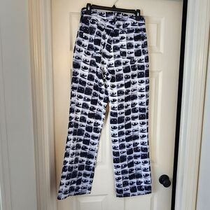 Pop Art Style All Over Eye Print Pants. Juniors large, straight leg 90s Y2K